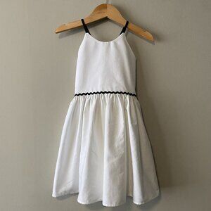 Handmade Children's 100% Cotton White Grosgrain Black Tie Spaghetti Strap Dress